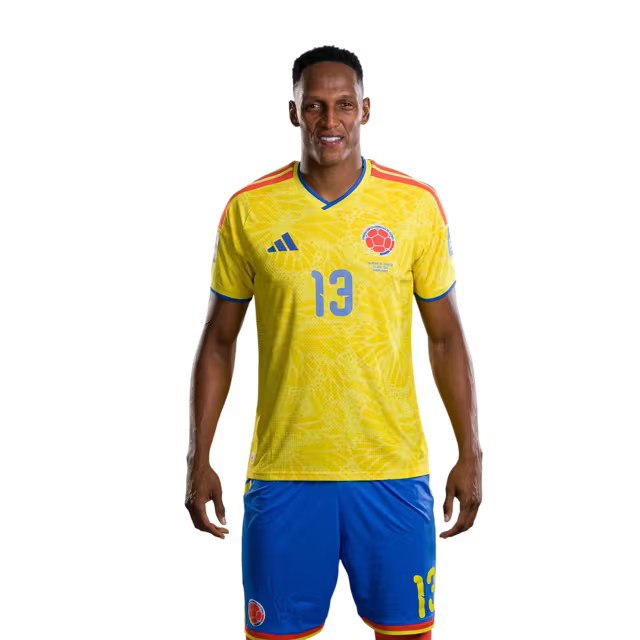 Colombia National Football Team 2026 World Cup Jersey (Player Version/Match Version) — Defenders: No. 13 Yerry Mina, No. 14 Gustavo Puerta, No. 17 Johan Mojica/Defensas: N.º 13 Yerry MINA, N.º 14 Gustavo PUERTA, N.º 17 Johan MOJICA