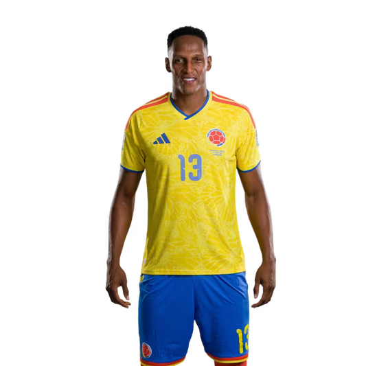 Colombia National Football Team 2026 World Cup Jersey (Player Version/Match Version) — Defenders: No. 13 Yerry Mina, No. 14 Gustavo Puerta, No. 17 Johan Mojica/Defensas: N.º 13 Yerry MINA, N.º 14 Gustavo PUERTA, N.º 17 Johan MOJICA
