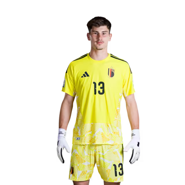 Belgium National Football Team – 2026 World Cup Jerseys (Player/Match Version) – Goalkeepers: No. 1 Thibaut Courtois, No. 12 Senne Lammens, No. 13 Mike Penders/ Doelmannen: nr. 1 Thibaut Courtois, nr. 12 Senne Lammens, nr. 13 Mike Penders