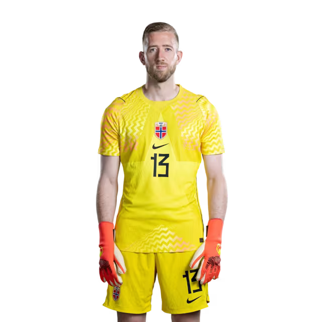 Norway National Football Team 2026 World Cup Jersey (Player Version/Match Version) — Goalkeepers: No. 1 Ørjan Nyland, No. 12 Sander Tangvik, No. 13 Egil Selvik / Keepere: Nr. 1 Ørjan NYLAND, nr. 12 Sander TANGVIK, nr. 13 Egil SELVIK