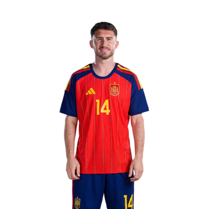 Spain National Team 2026 World Cup Jersey — Player/Match Version — Defenders: No. 5 Marcos Llorente, No. 12 Pedro Porro, No. 14 Aymeric Laporte / Defensa nº 5 Marcos LLORENTE, nº 12 Pedro PORRO, nº 14 Aymeric LAPORTE