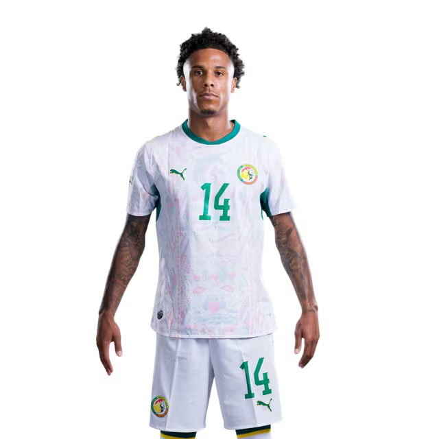 Senegal National Football Team 2026 World Cup Jersey (Player Version/Match Version) — Defenders: No.14 Ismail JAKOBS, No.15 Krepin DIATTA,No.19 Moussa Niakhate / Defenseurs: No.14 Ismail Jakobs, No.15 Krepin Diatta, No.19 Moussa Niakhate