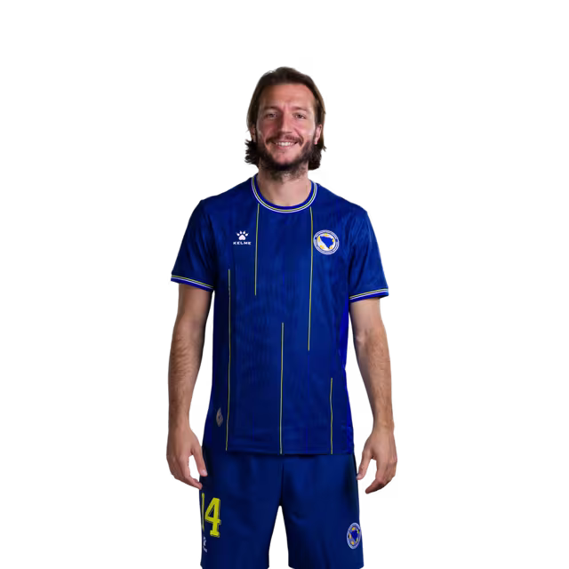 Bosnia and Herzegovina National Team 2026 World Cup Jerseys (Player and Match Versions) – Midfielders: No. 14 Ivan Šunjić, No. 15 Amar Memić, No. 16 Amir Hadžiahmetović / Vezni igrači: Br.14 Ivan Šunjić, Br.15 Amar Memić, Br.16 Amir Hadžiahmetović