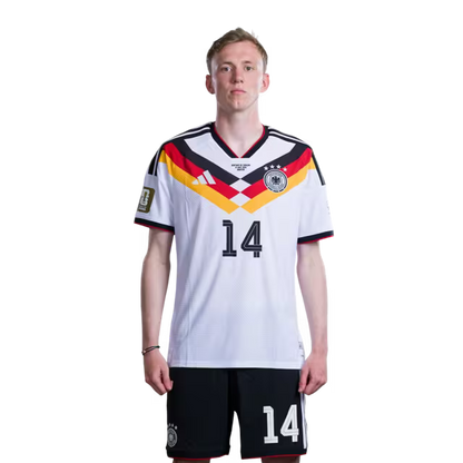 Trikot der deutschen Fußballnationalmannschaft für die Weltmeisterschaft 2026 (Spielerversion/Spielversion) – Stürmer: Nr. 7 Kai Havertz, Nr. 11 Nick Woltemade, Nr. 14 Maximilian Beier, Nr. 26 Deniz Undav