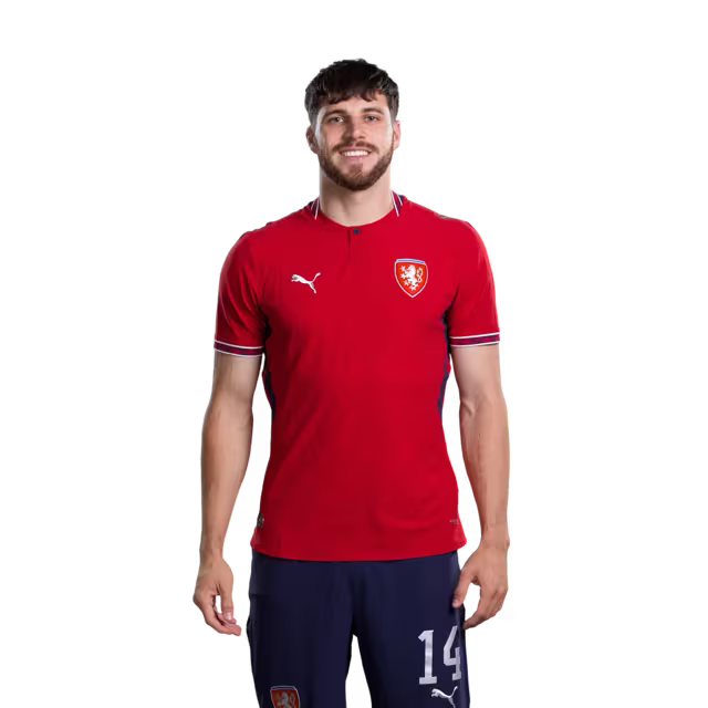 Czech Republic National Football Team 2026 World Cup Jersey (Player/Match Version) — Defenders: No. 14 David Jurásek, No. 20 Jaroslav Zelený, No. 21 David Douděra/ Obránci: č. 14 David JURÁŠEK, č. 20 Jaroslav ZELENÝ, č. 21 David DOUDERA