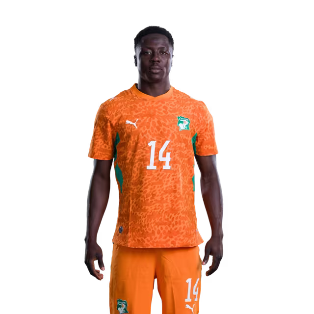 Côte d'Ivoire National Team 2026 World Cup Jersey (Player/Match Version) — Forwards: No. 12 Elye Wahi, No. 14 Oumar Diakite, No. 15 Amad Diallo/ Attaquants : n° 12 Elye WAHI, n° 14 Oumar DIAKITE, n° 15 Amad DIALLO
