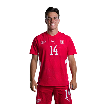 Switzerland National Team 2026 Jersey (Player Version/Match Issue) — Midfielders: No. 10 Granit Xhaka, No. 14 Ardon Jashari, No. 15 Djibril Sow / Mittelfeldspieler: Nr. 10 Granit Xhaka, Nr. 14 Ardon Jashari, Nr. 15 Djibril Sow