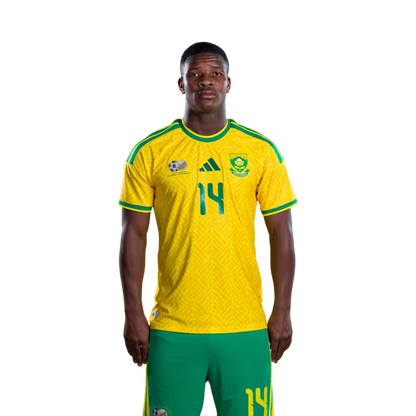 South Africa National Football Team 2026 World Cup Jersey (Player Version/Match Version) — Defenders: No.14 Mbekezeli MBOKAZI, No.18 Samukele KABINI,No.19 Nkosinathi SIBISI