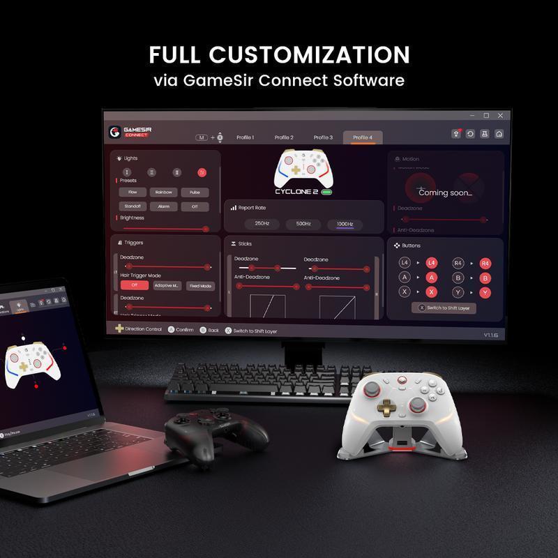 GAMESIR Cyclone 2 Wireless Controller for PC Switch iOS Android with Mag Res TMR Sticks Hall Effect Triggers RGB Lighting 6 Axis Gyro HDMI Connection Universal Joystick Console