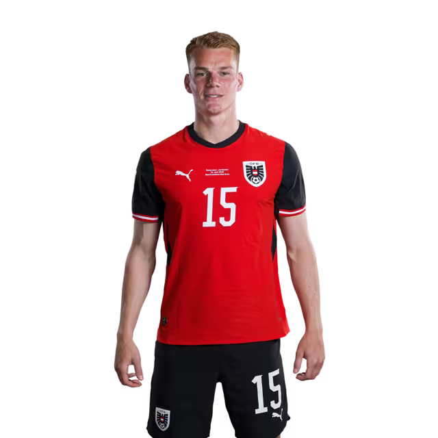 Austria National Team 2026 World Cup Jersey (Player Version/Match Issue) — Defenders: No. 8 David Alaba, No. 15 Philipp Lienhart, No. 16 Phillip Mwene/ Abwehrspieler: Nr. 8 David Alaba, Nr. 15 Philipp Lienhart, Nr. 16 Phillip Mwene