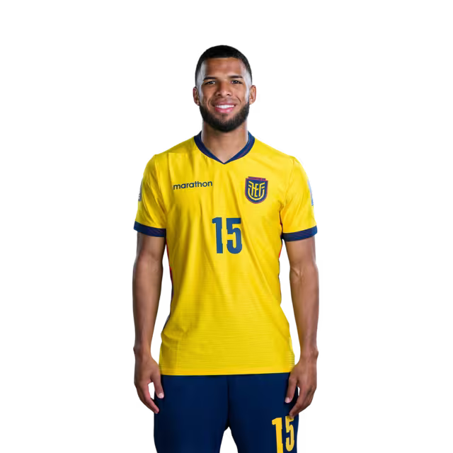 Ecuador National Football Team 2026 World Cup Jersey (Player/Match Version) — Midfielders: No. 14 Alan Minda, No. 15 Pedro Vite, No. 18 Denil Castillo./ Centrocampistas: N.° 14 Alan MINDA, N.° 15 Pedro VITE, N.° 18 Denil CASTILLO