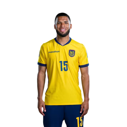 Ecuador National Football Team 2026 World Cup Jersey (Player/Match Version) — Midfielders: No. 14 Alan Minda, No. 15 Pedro Vite, No. 18 Denil Castillo./ Centrocampistas: N.° 14 Alan MINDA, N.° 15 Pedro VITE, N.° 18 Denil CASTILLO