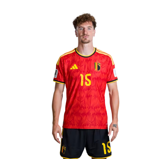 Belgium National Football Team – 2026 World Cup Jersey (Player Version/Match Version) – Defenders: No. 5 Maxim De Cuyper, No. 15 Thomas Meunier, No. 16 Koni De Winter/Verdedigers: nr. 5 Maxim DE CUYPER, nr. 15 Thomas MEUNIER, nr. 16 Koni DE WINTER