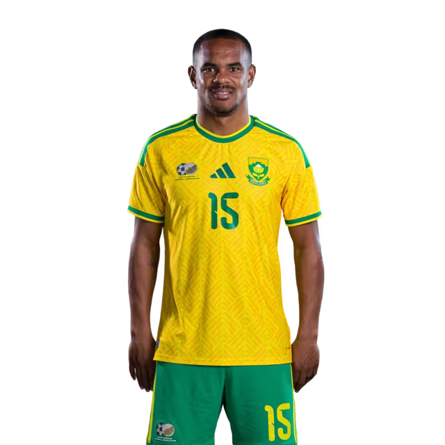 South Africa National Football Team 2026 World Cup Jersey (Player Version/Match Version) — Forwards: No.10 Relebohile MOFOKENG, No.12 Thapelo MASEKO,No.15 Iqraam RAYNERS