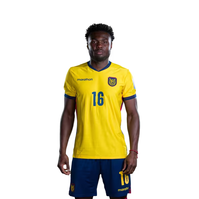 Ecuador National Football Team 2026 World Cup Jersey (Player Version/Match Version) — Forwards: No. 16 Jordy Caicedo, No. 19 Gonzalo Plata, No. 20 Nilson Angulo, No. 24 Jeremy Arevalo.