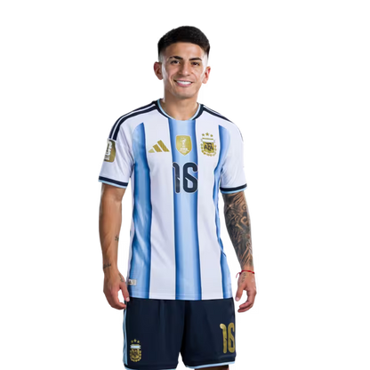 Argentina National Football Team 2026 World Cup Jersey (Player Version/Match Version) — Midfielders: No.9 Julian ALVAREZ, No.10 Lionel MESSI, No.16 Thiago ALMADA / Centrocampistas: N.º 9 Julián Álvarez, N.º 10 Lionel Messi, N.º 16 Thiago Almada
