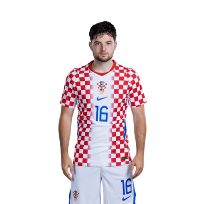 Croatia National Team 2026 World Cup Jersey (Player Version/Match Issue) — Midfielders: No. 13 Nikola Vlašić, No. 15 Mario Pašalić, No. 16 Martin Baturina / Veznjaci: Br. 13 Nikola VLASIĆ, Br. 15 Mario PASALIĆ, Br. 16 Martin BATURINA