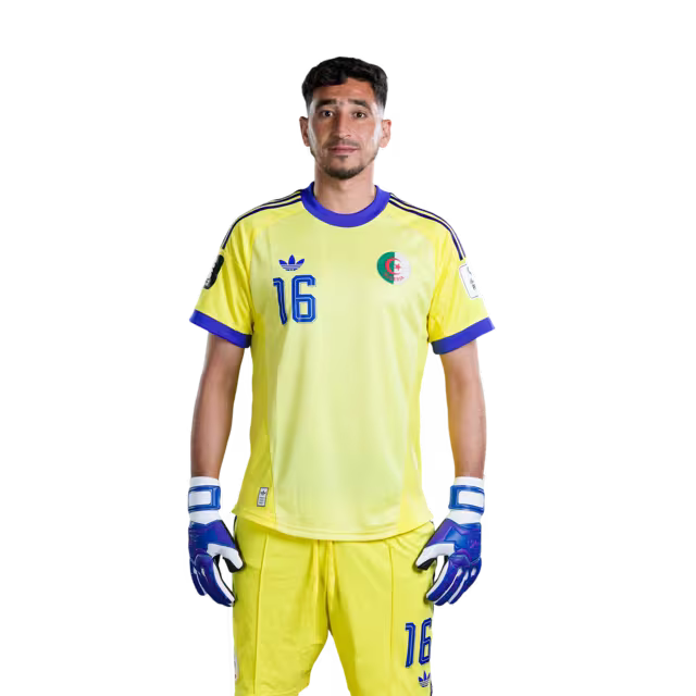 Algeria national football team 2026 World Cup jerseys (Player/Match version) — Goalkeepers: No. 1 Melvin Mastil, No. 16 Oussama Benbot, No. 23 Luca Zidane./ حراس المرمى: رقم 1 ميلفين ماستيل، رقم 16 أسامة بنبوت، رقم 23 لوكا زيدان