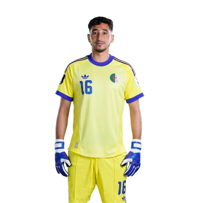 Algeria national football team 2026 World Cup jerseys (Player/Match version) — Goalkeepers: No. 1 Melvin Mastil, No. 16 Oussama Benbot, No. 23 Luca Zidane./ حراس المرمى: رقم 1 ميلفين ماستيل، رقم 16 أسامة بنبوت، رقم 23 لوكا زيدان