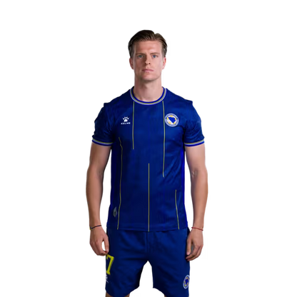 Bosnia and Herzegovina national football team 2026 World Cup jerseys (player and match versions) — Midfielders: No. 17 Dženis Burnić, No. 26 Ermin Mahmić / Vezisti: Br. 17 Dženis BURNIĆ, Br. 26 Ermin MAHMIĆ