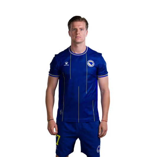 Bosnia and Herzegovina national football team 2026 World Cup jerseys (player and match versions) — Midfielders: No. 17 Dženis Burnić, No. 26 Ermin Mahmić / Vezisti: Br. 17 Dženis BURNIĆ, Br. 26 Ermin MAHMIĆ