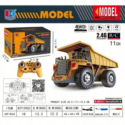 [Children's Day Gift]Grab It Now 1:20 RC Alloy Dump Truck Toy With Lights & Sound, 2.4G Remote Control Construction Vehicle For Kids, Rechargeable 13-Channel Dump Truck/Cyber Truck/Toys For Boys/Construction/Toys For Kids