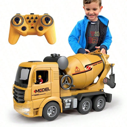[Children's Day Gift]Grab It Now 1:16 RC Cement Mixer Truck Toy With Lights & Sounds, Rechargeable Battery, 11-Channel Remote Control, Educational Construction Vehicle For Kids/Cyber Truck/Toys For Boys/Construction/Toys For Kids
