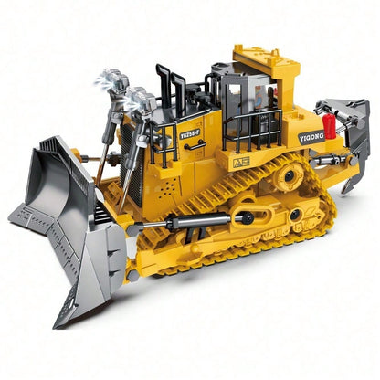 9 Channel Alloy RC Bulldozer – Heavy Duty 2.4GHz Remote Control Construction Truck With Metal Blade & Rechargeable Battery/Toys For Boys/Construction Toys/Cyber Truck/Excavator Toys