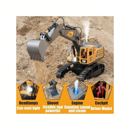 [Children's Day Gift]Grab It Now Remote Control Excavator Toy - 1:14 Alloy Construction Vehicle With Spray, Lights, Sound & 680° Rotation, 14CH RC Digging Toy With Rechargeable Battery For Kids/Toys For Boys/Construction Toys/Cyber Truck/Excavator Toys