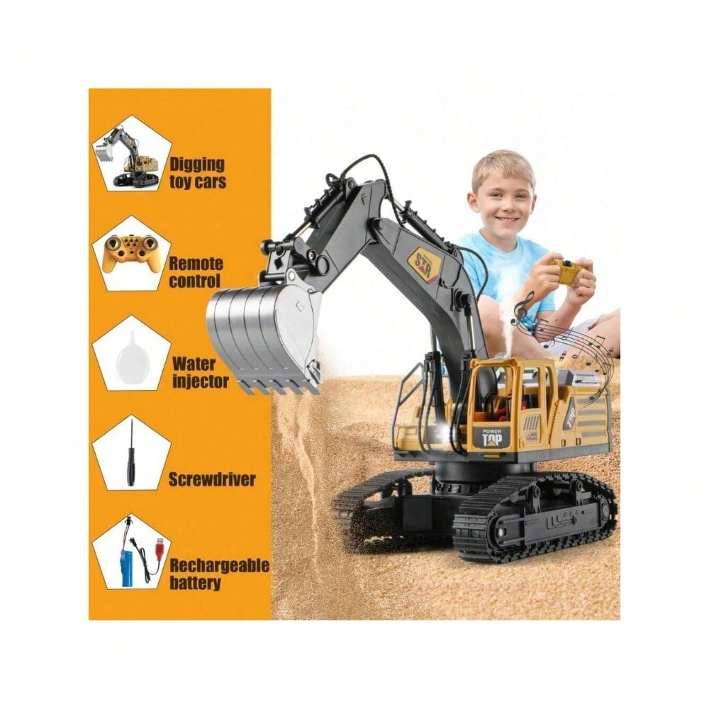 [Children's Day Gift]Grab It Now Remote Control Excavator Toy - 1:14 Alloy Construction Vehicle With Spray, Lights, Sound & 680° Rotation, 14CH RC Digging Toy With Rechargeable Battery For Kids/Toys For Boys/Construction Toys/Cyber Truck/Excavator Toys
