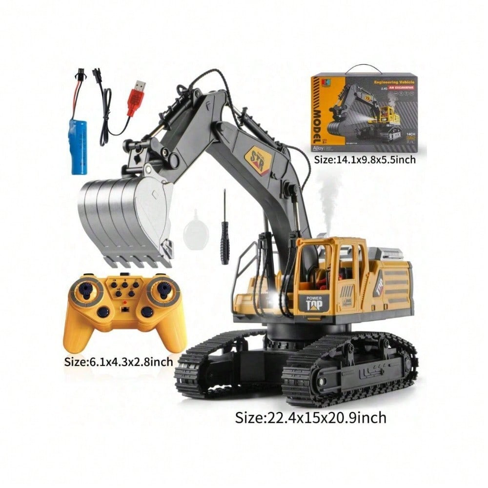 [Children's Day Gift]Grab It Now Remote Control Excavator Toy - 1:14 Alloy Construction Vehicle With Spray, Lights, Sound & 680° Rotation, 14CH RC Digging Toy With Rechargeable Battery For Kids/Toys For Boys/Construction Toys/Cyber Truck/Excavator Toys