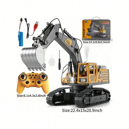 [Children's Day Gift]Grab It Now Remote Control Excavator Toy - 1:14 Alloy Construction Vehicle With Spray, Lights, Sound & 680° Rotation, 14CH RC Digging Toy With Rechargeable Battery For Kids/Toys For Boys/Construction Toys/Cyber Truck/Excavator Toys