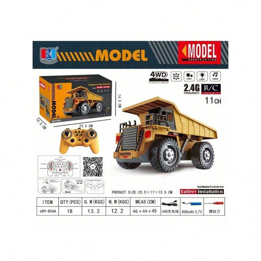 [Children's Day Gift]Grab It Now 1:20 RC Alloy Dump Truck Toy With Lights & Sound, 2.4G Remote Control Construction Vehicle For Kids, Rechargeable 13-Channel Dump Truck/Cyber Truck/Toys For Boys/Construction/Toys For Kids