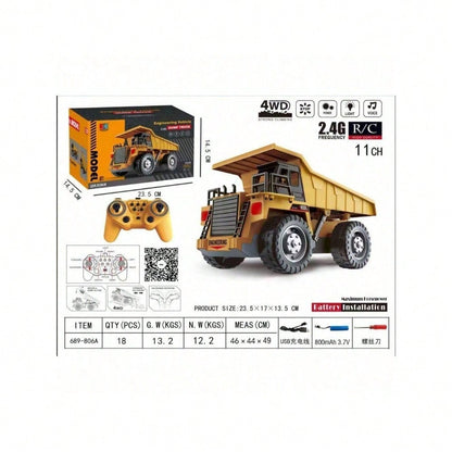 [Children's Day Gift]Grab It Now 1:20 RC Alloy Dump Truck Toy With Lights & Sound, 2.4G Remote Control Construction Vehicle For Kids, Rechargeable 13-Channel Dump Truck/Cyber Truck/Toys For Boys/Construction/Toys For Kids