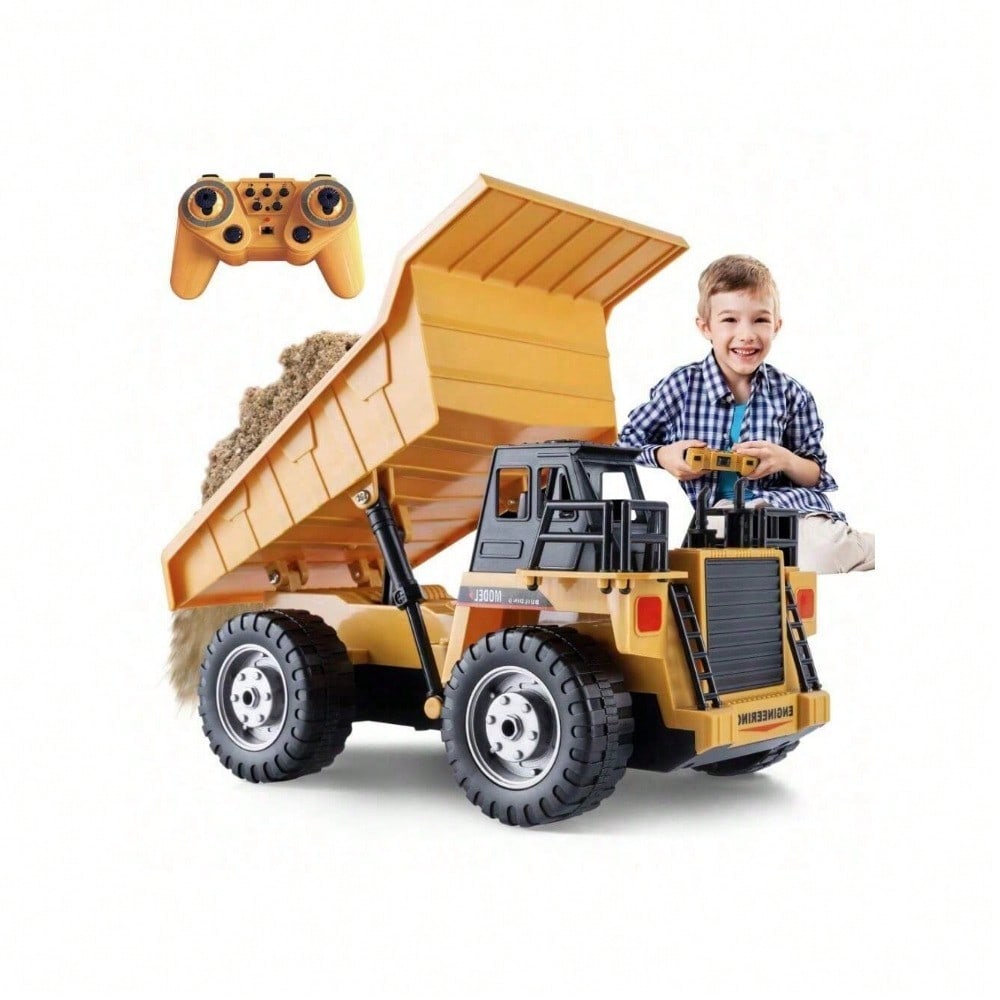 [Children's Day Gift]Grab It Now 1:20 RC Alloy Dump Truck Toy With Lights & Sound, 2.4G Remote Control Construction Vehicle For Kids, Rechargeable 13-Channel Dump Truck/Cyber Truck/Toys For Boys/Construction/Toys For Kids