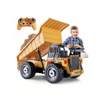 [Children's Day Gift]Grab It Now 1:20 RC Alloy Dump Truck Toy With Lights & Sound, 2.4G Remote Control Construction Vehicle For Kids, Rechargeable 13-Channel Dump Truck/Cyber Truck/Toys For Boys/Construction/Toys For Kids