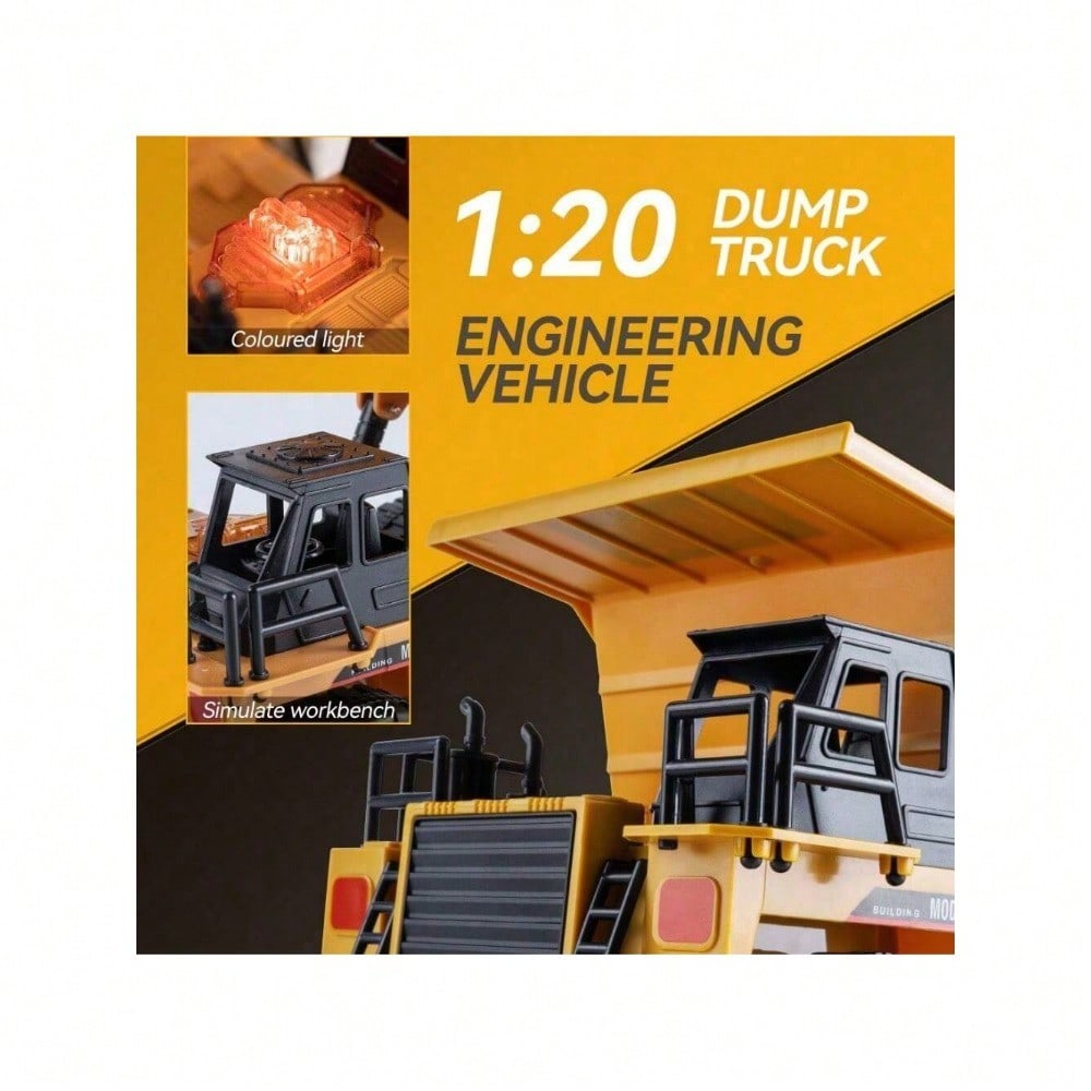 [Children's Day Gift]Grab It Now 1:20 RC Alloy Dump Truck Toy With Lights & Sound, 2.4G Remote Control Construction Vehicle For Kids, Rechargeable 13-Channel Dump Truck/Cyber Truck/Toys For Boys/Construction/Toys For Kids