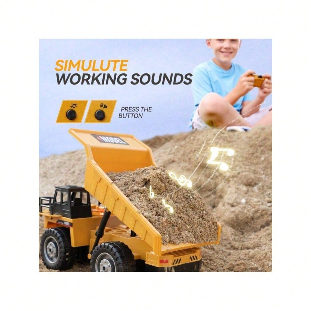 [Children's Day Gift]Grab It Now 1:20 RC Alloy Dump Truck Toy With Lights & Sound, 2.4G Remote Control Construction Vehicle For Kids, Rechargeable 13-Channel Dump Truck/Cyber Truck/Toys For Boys/Construction/Toys For Kids