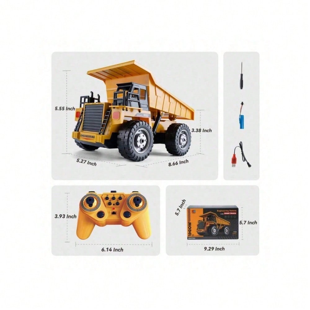 [Children's Day Gift]Grab It Now 1:20 RC Alloy Dump Truck Toy With Lights & Sound, 2.4G Remote Control Construction Vehicle For Kids, Rechargeable 13-Channel Dump Truck/Cyber Truck/Toys For Boys/Construction/Toys For Kids