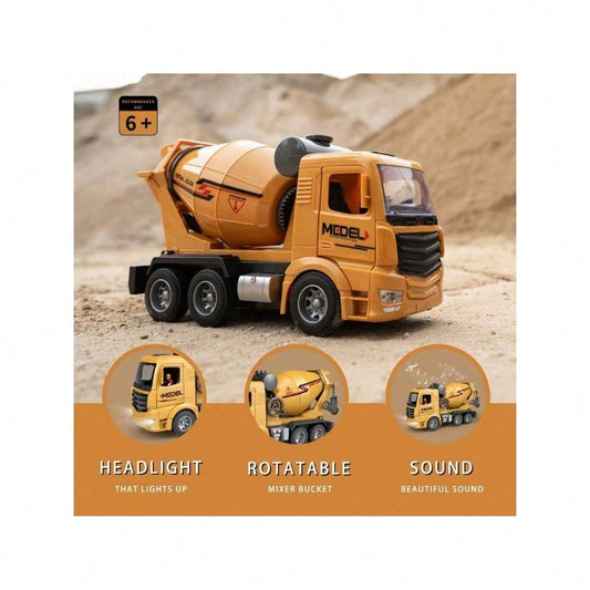 [Children's Day Gift]Grab It Now 1:16 RC Cement Mixer Truck Toy With Lights & Sounds, Rechargeable Battery, 11-Channel Remote Control, Educational Construction Vehicle For Kids/Cyber Truck/Toys For Boys/Construction/Toys For Kids
