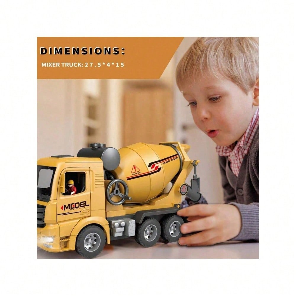 [Children's Day Gift]Grab It Now 1:16 RC Cement Mixer Truck Toy With Lights & Sounds, Rechargeable Battery, 11-Channel Remote Control, Educational Construction Vehicle For Kids/Cyber Truck/Toys For Boys/Construction/Toys For Kids