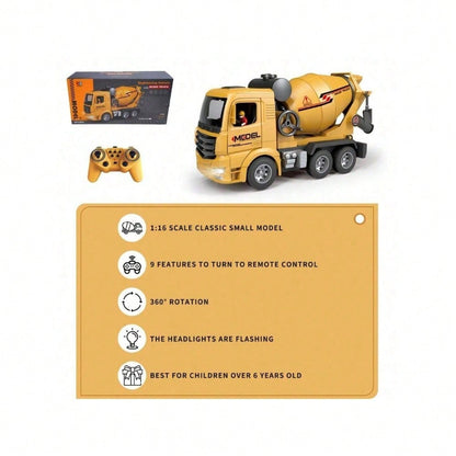[Children's Day Gift]Grab It Now 1:16 RC Cement Mixer Truck Toy With Lights & Sounds, Rechargeable Battery, 11-Channel Remote Control, Educational Construction Vehicle For Kids/Cyber Truck/Toys For Boys/Construction/Toys For Kids