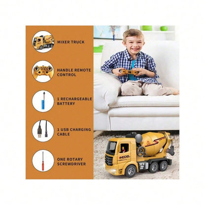 [Children's Day Gift]Grab It Now 1:16 RC Cement Mixer Truck Toy With Lights & Sounds, Rechargeable Battery, 11-Channel Remote Control, Educational Construction Vehicle For Kids/Cyber Truck/Toys For Boys/Construction/Toys For Kids