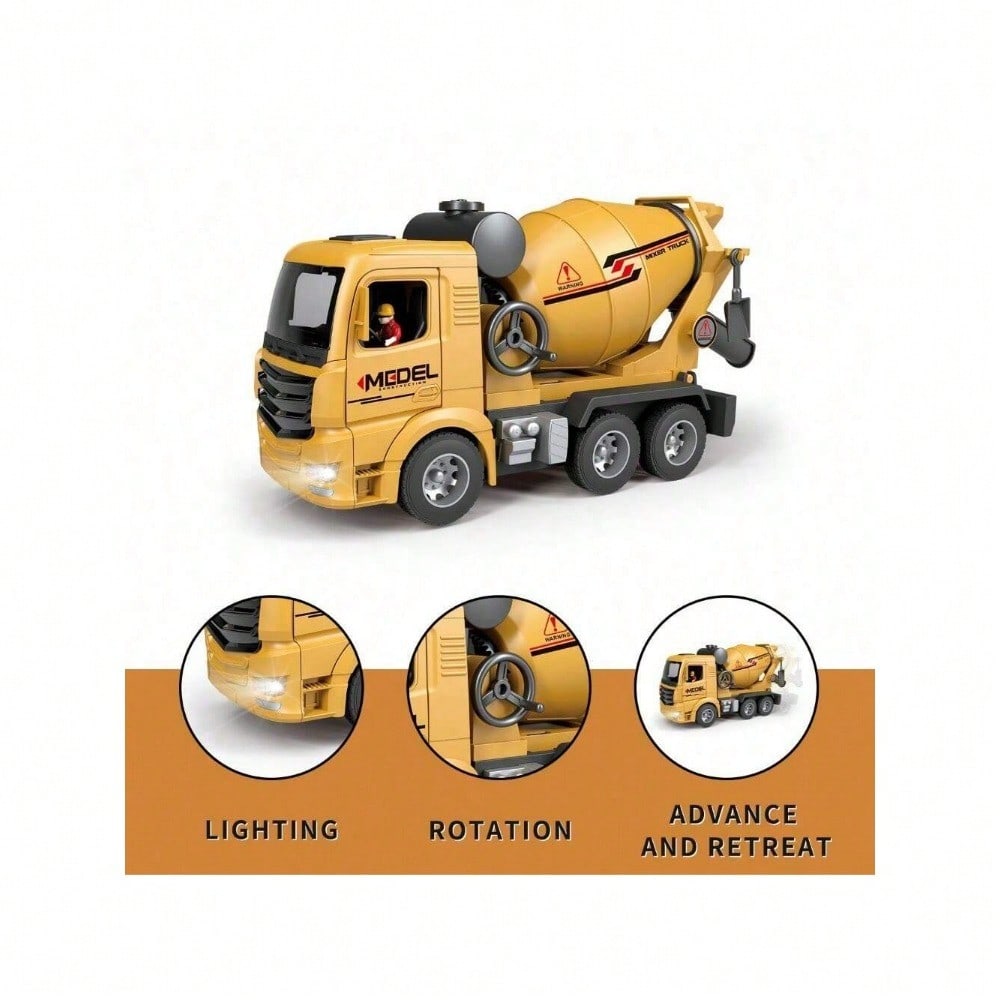 [Children's Day Gift]Grab It Now 1:16 RC Cement Mixer Truck Toy With Lights & Sounds, Rechargeable Battery, 11-Channel Remote Control, Educational Construction Vehicle For Kids/Cyber Truck/Toys For Boys/Construction/Toys For Kids