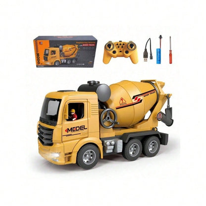 [Children's Day Gift]Grab It Now 1:16 RC Cement Mixer Truck Toy With Lights & Sounds, Rechargeable Battery, 11-Channel Remote Control, Educational Construction Vehicle For Kids/Cyber Truck/Toys For Boys/Construction/Toys For Kids