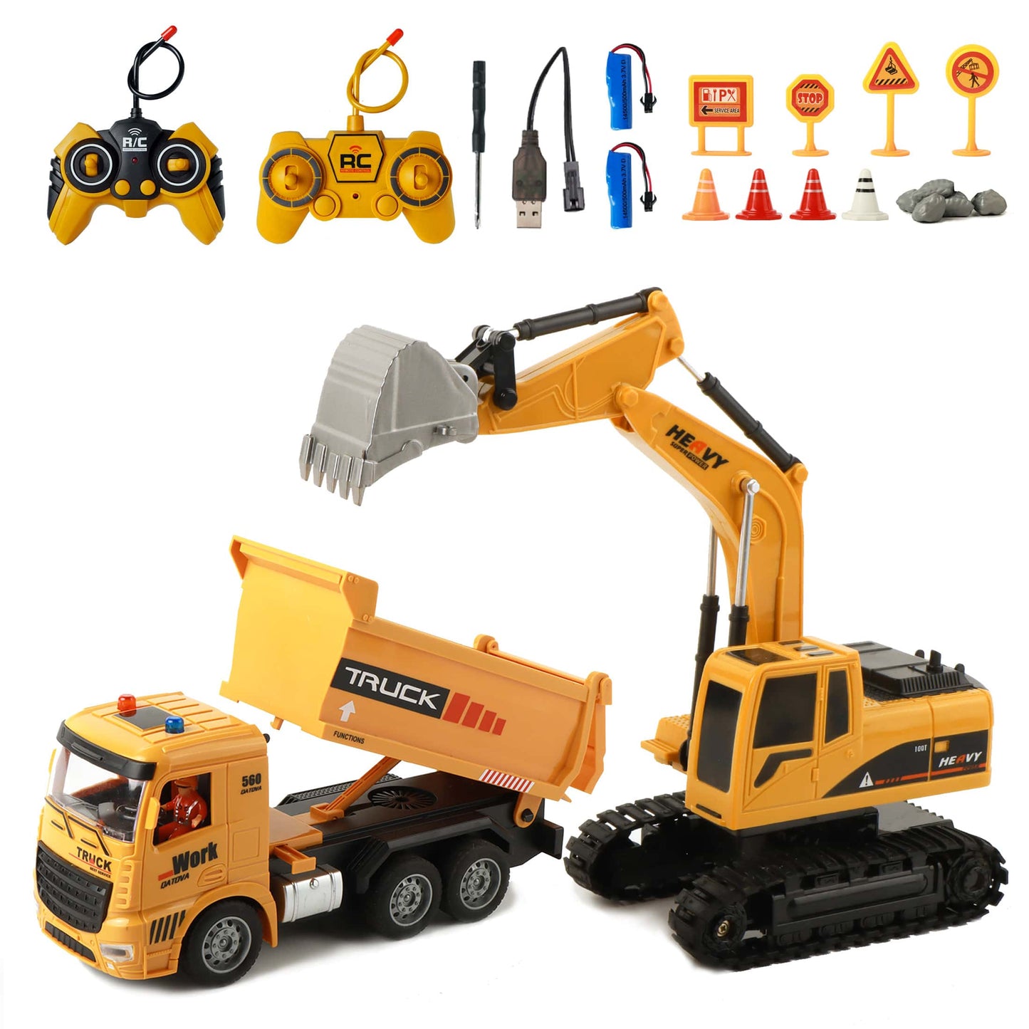 RC Excavator & Dump Truck Set – 2-In-1 Remote Control Construction Vehicle Combo With Lights, Sounds, And Rechargeable Battery, Perfect Christmas & Year-End Gift For Kids