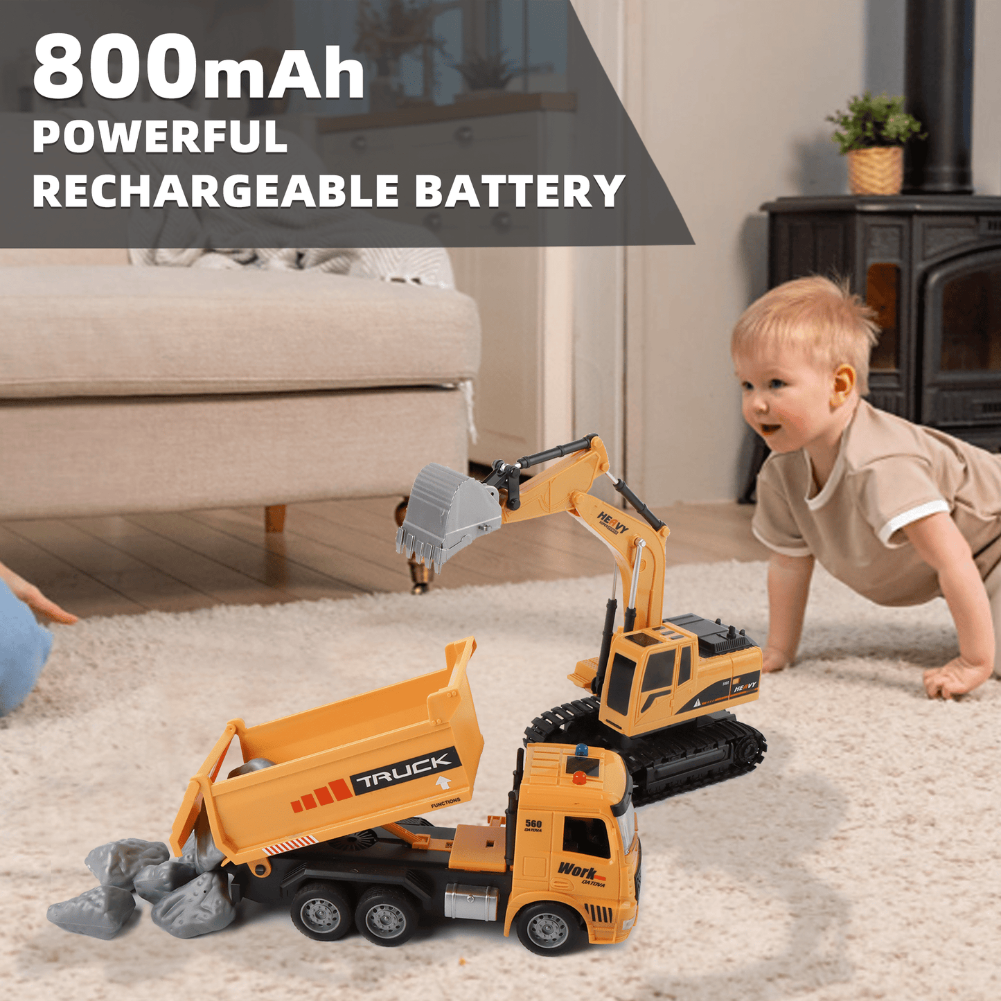 RC Excavator & Dump Truck Set – 2-In-1 Remote Control Construction Vehicle Combo With Lights, Sounds, And Rechargeable Battery, Perfect Christmas & Year-End Gift For Kids