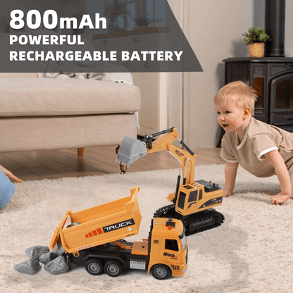 RC Excavator & Dump Truck Set – 2-In-1 Remote Control Construction Vehicle Combo With Lights, Sounds, And Rechargeable Battery, Perfect Christmas & Year-End Gift For Kids