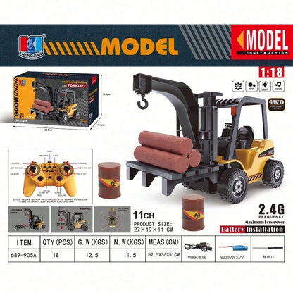 2-In-1 RC Forklift & Crane Truck – 11CH 2.4G Remote Control Construction Vehicle With Manual Lifting Hook & Pallet Accessories, Perfect Christmas & Year-End Gift For Kids