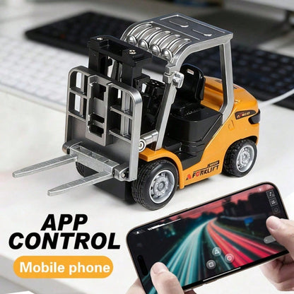Mini Alloy RC Forklift Toy – App Controlled Remote Truck With Lifting System & Accessories, Desktop Interactive Construction Vehicle, Ideal Christmas & Year-End Gift For Kids And Adults